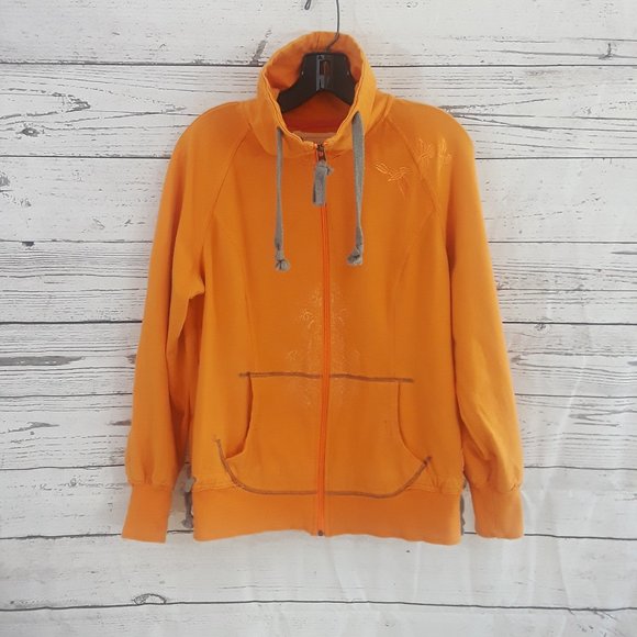 Halcyon Orange Full Zip Hi Neck Cotton Sweatshirt - Picture 1 of 7